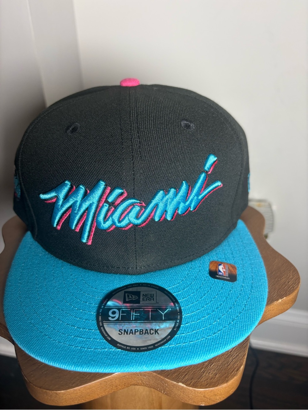 New Era Adult Miami Snapback Hat in Black, Teal & Pink